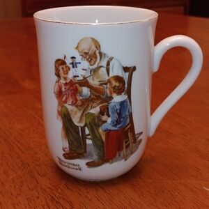 Norman Rockwell The Toymaker  Porcelain Collector's Mug Gold Trim